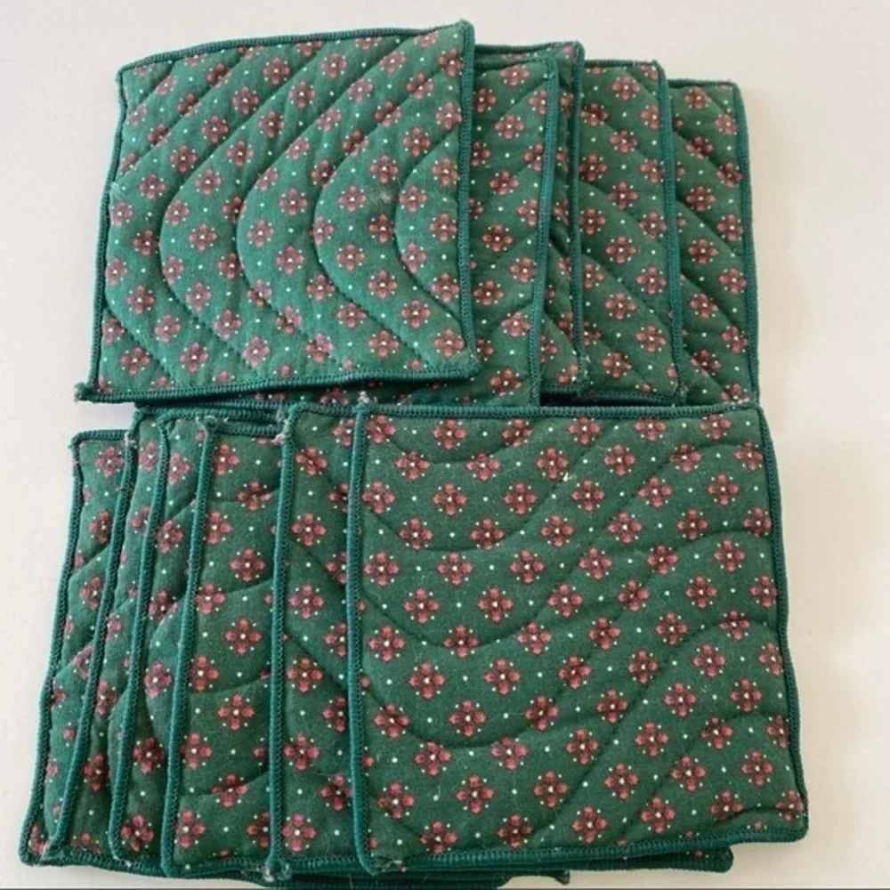 Crate&Barrel red green cotton holiday farmhouse quilted coaster 11 pieces